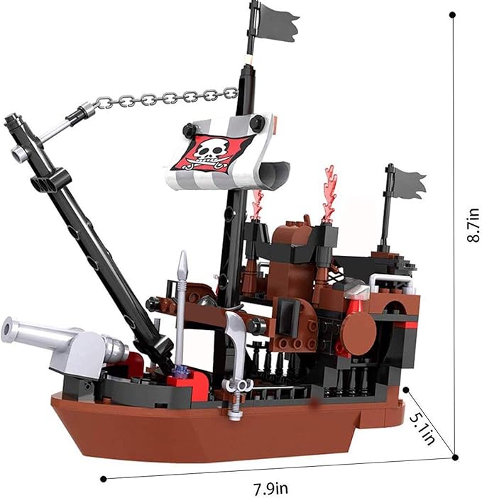BRICK STORY Pirate Ship Building Blocks with 3 Mini Toy Figures, Boat and Ship Model Pirate Toys Building Kit Pirate Adventure Toys Sets Building Bricks Gifts for Boys Girls Age 6-12 and Up, 167pcs