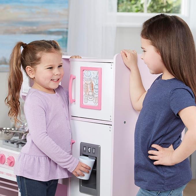 Melissa & Doug Wooden Chef’s Pretend Play Toy Kitchen With “Ice” Cube Dispenser – Cupcake Pink/White - FSC Certified