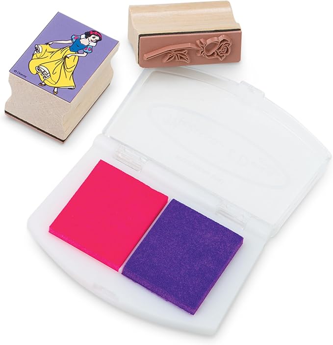 Melissa & Doug Disney Princess Wooden Stamp Set: 9 Stamps, 5 Colored Pencils, and 2-Color Stamp Pad Disney Princess Coloring, Stamps With Washable Ink, For Kids Ages 4+