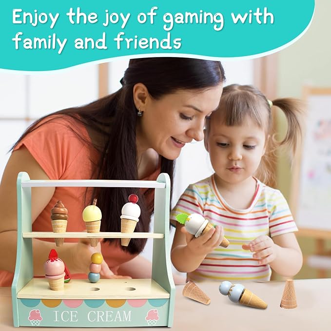 Wooden Ice Cream Play Set, Ice Cream Shop Playset for Skills Development, Ice Cream Toy,Ice Cream Play Set, Ice Cream Toy for Toddlers 3 4 5 6, for Girls and Boys