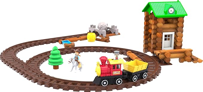 LINCOLN LOGS-Sawmill Express Train - 101 Parts - Real Wood Logs - Buildable Train Track-Ages 3+ - Best Retro Building Gift Set for Boys/Girls-Creative Construction Engineering-Preschool Education Toy