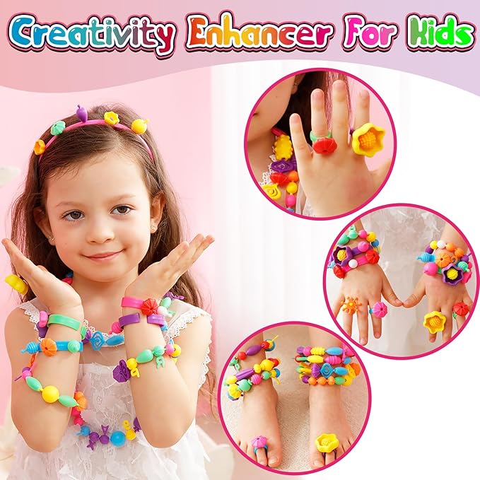 FUNZBO 650pcs Pop Beads - Jewelry Making Kit for 3 4 5 6 7 8 Year Old Little Girls, Arts and Crafts Toys for Kids, Necklace Bracelet Ring Creativity Snap Set Birthday Holiday Easter Gifts