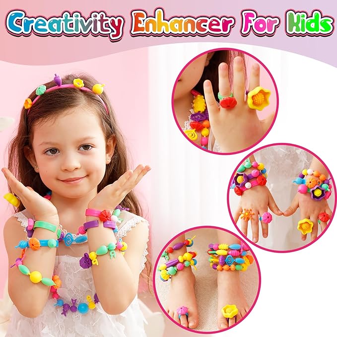 FUNZBO 520+ Snap Pop Beads - Beads for Bracelets Jewelry Making Kit, Arts and Crafts Supplies for Kids, Toys for Girls Age 3 4 5 6 7 8 Years Old Birthday Easter Holiday Valentine Gift