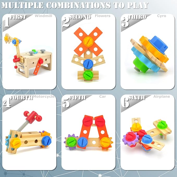 Wooden Tool Set for Boys - Montessori Toys for 2 3 4 5 Year Old,29Pcs Kids Tool Sets, Learning Educational Building Construction Sets,Toddler Boy Toys for 2 3 4 5 Year Old Boy