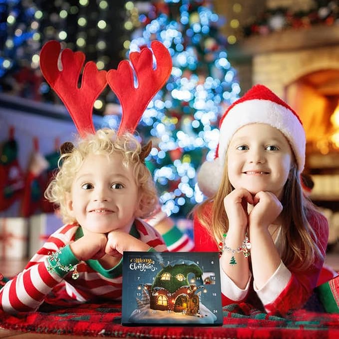 Christmas Advent Calendar Bracelets 2025 for Girls 24 Days Xmas Countdown Calendar DIY Jewelry Making Kit Gift 22 Charm Beads 2 Bracelets for Kids Teens Women