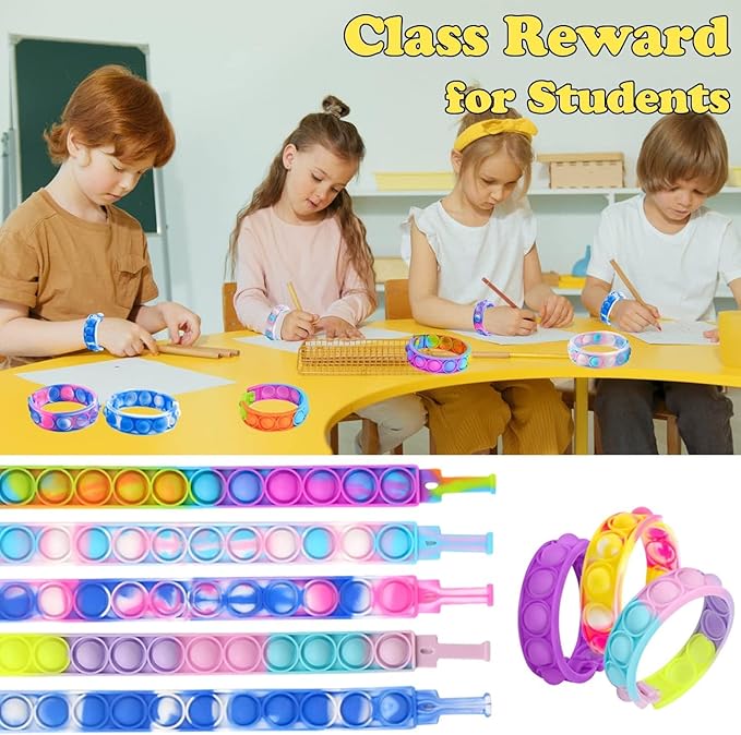 50pcs pop Bracelet,Random Pop Bubble Fidget Sensory Toys, Pop Toy Bulk for Party Favor, Classroom Student Prizes Easter Basket Goodie Bag Stuffers Christmas Valentine Gift for Kid
