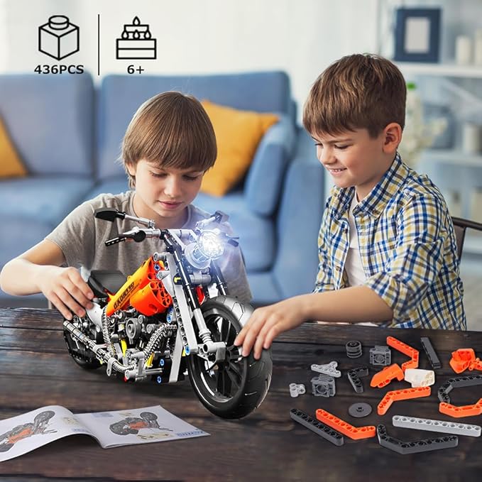 HOGOKIDS Motorcycle Building Block Set - 436 PCS Collectible Motorcycle Display Model, STEM Tech Motorbike Toy Collection Brick Kit for Adults Kids Boys Ages 6 7 8 9 10 11 12+ Years Old