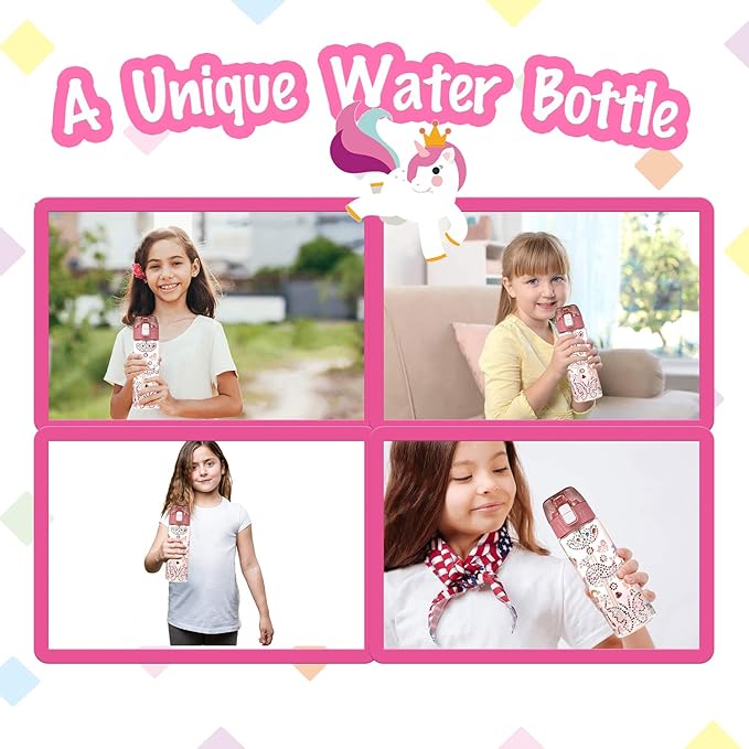 Y YOFUN Decorate Your Own Water Bottle with Tons of Glitter Gem & Unicorn Stickers, BPA Free Tritan Material, 20 oz, Kids Craft Kit & DIY Art, Gift for Girl Age 4 5 6 7 8 9 10 Years Old