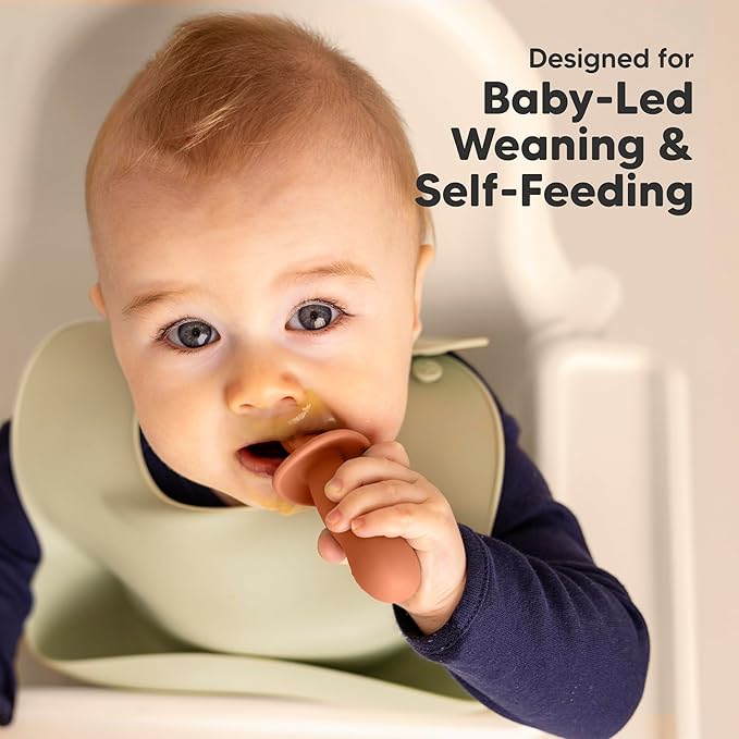 KeaBabies 4-Pack Silicone Baby Spoons and Forks Set - Baby Spoon Self Feeding, BLW Baby Utensils 6-12 Months, Baby Led Weaning Feeding Spoon,Teething Infant Baby First Food Training Spoon (Terracotta)
