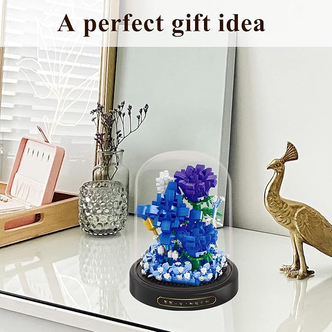 Roses Flower Bouquet Set,Mini Bricks Botanical Collection Flowers Building Blocks,Assembly Bonsai Tree Friends Sets, Valentine's Anniversaries Birthday Gift for Women Friends Adults(Blue)