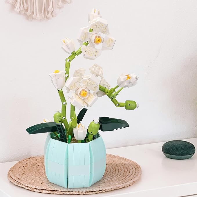 Orchid Flower Plant Botanical Bonsai Collection Bouquet Building Kit,Bonsai Tree Creative Project for Building Blocks Enthusiasts, Adults Kids Age 6+, 464 PCS StemToy (White) 63002
