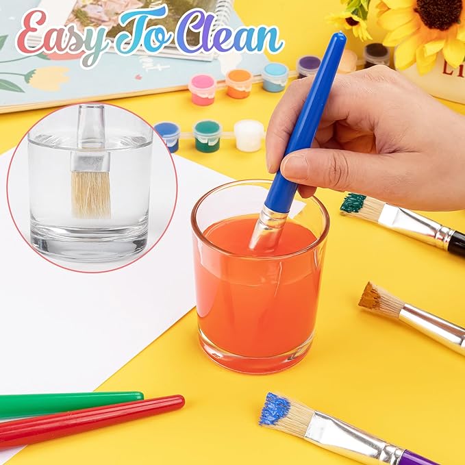 Paint Brushes for Kids, 10 Pcs Big Washable Chubby Toddler Paint Brushes, Easy to Clean & Grip Round and Flat Preschool Paint Brushes with No Shed Bristle for Acrylic Paint, Washable Paint