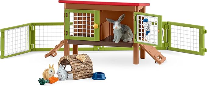 Schleich Farm Animal Toys and Playsets - Farm World 8 Piece Rabbit Hutch Set with Figurines, Farming Hutch and Accessories for Kids Ages 3 and Above