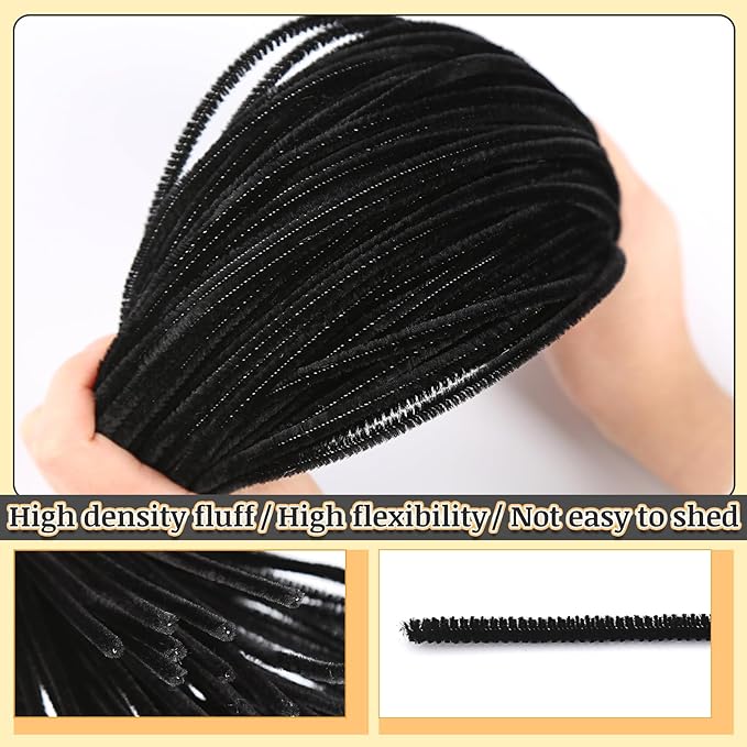 Zlulary Black Pipe Cleaners for Hair, Pipe Cleaners, 100 PCS Black Pipe Cleaners for Locs Chenille Stems Pipe Cleaners Craft Supplies for Wig Weaving DIY Halloween Decorations
