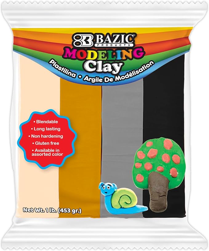 BAZIC Modeling Clay Natural Earth Color 1 LB, Modeling Dough Non Toxic Gift for Artist Kids, Bulk for Classroom, 1-Pack