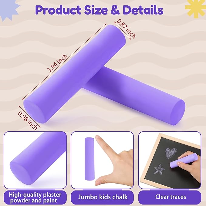 Fulmoon 40 Pcs Jumbo Sidewalk Chalk for Kids Outdoor Art Non Toxic Large Washable Street Chalk for Adults Drawing Painting Graffiti Classroom(Purple,Round Style)