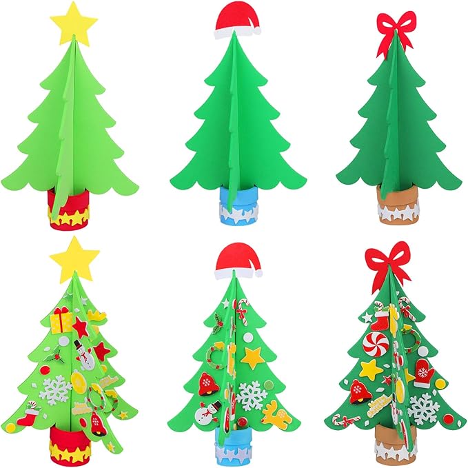 Aneco 12 Kits DIY Foam Christmas Tree Crafts Including Foam Christmas Tree Assortment Christmas Foam Stickers for Christmas DIY Home Activities