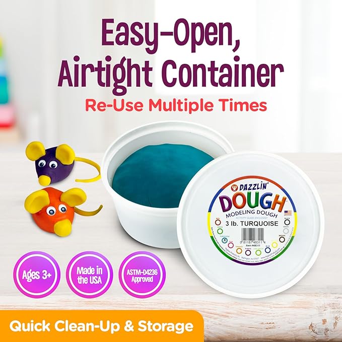 Hygloss Play Modeling Dough - Turquoise Dough Unscented - Safe & Non-Toxic for Kids Arts & Crafts - Party Favors - Classroom Supplies - 3lb