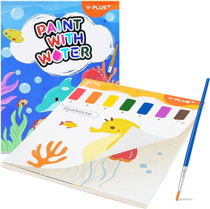 YPLUS Paint with Water Books for Toddlers, Watercolor Painting Paper for Kids Ages 1-3, 2-4, Art Craft Gift for Drawing with Brush - Sea