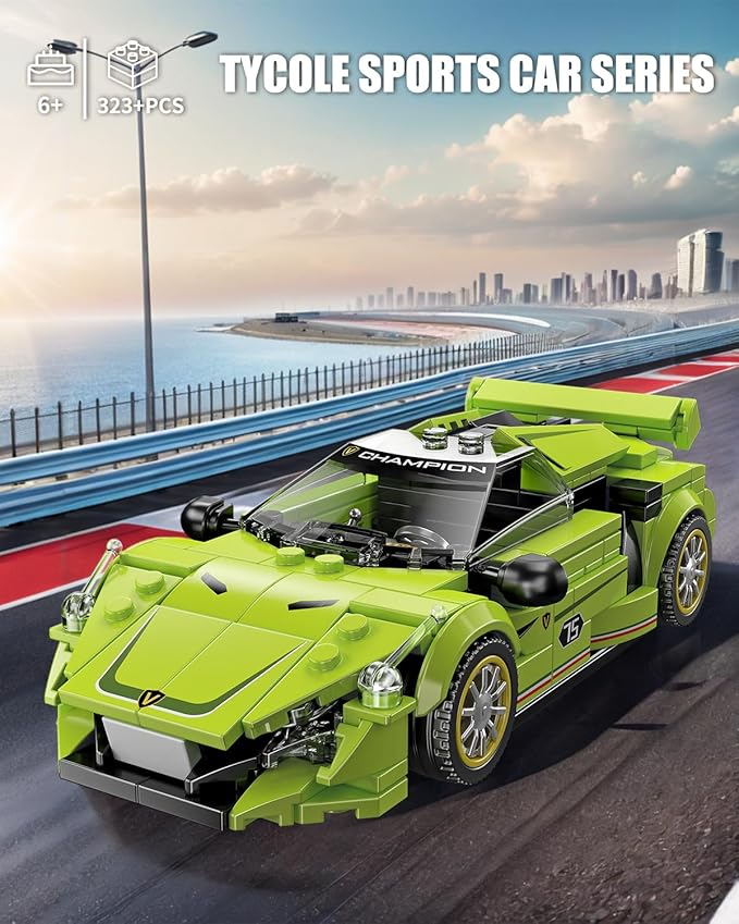 TYCOLE Super Sports Car Building Block Set with Display Case,Speed Race Car Building Kits Construction Toy,Collectible Car Model,Christmas Birthday Gift for Adults and Kids 6 and up(323pcs)