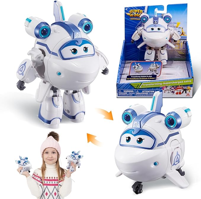 Super Wings 5" Transforming Supercharged Astra Airplane Toys Action Figure, Airplane to Robot in 10 Steps, Toy Plane Vehicle for 3-5 Year Old Boys & Girls, Birthday Gifts for Preschool Kids,White