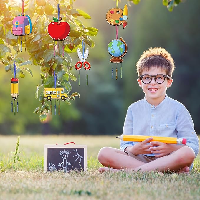 Fennoral 9 Pack Back to School Wind Chime Kit for Kids Make You Own Wind Chime Hanging Ornaments DIY Paint Back to School Craft for First Day of School Decoration Classroom Art Activity