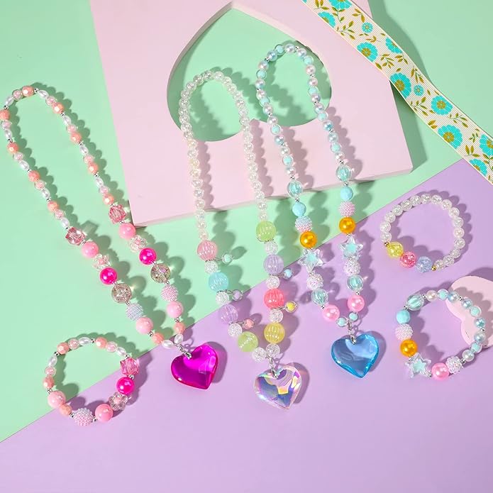 PinkSheep Toddler Jewelry Kids Jewelry Kids Necklace Choker and Bracelet 3 Pack 9pcs, Little Girls Jewelry In Box, Flower Girl Gift Kids Girls Accessories
