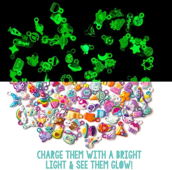 Craft-tastic DIY Glow in The Dark Charm Bracelets – Design 4 Customizable Bracelets with 120+ Easy-to-Make Puffy Sticker Charms – Creative Arts & Crafts Gift – Jewelry Making Set for Kids - Ages 6+