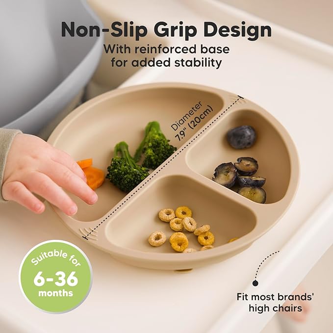 KeaBabies Suction Plates with Lids for Baby - 3-Pack 100% Silicone Suction Plates for Baby, Kids,Toddler Plates,Divided Baby Plates with Suction,Lids, BPA-Free, Microwave, Dishwasher Safe (Terracotta)