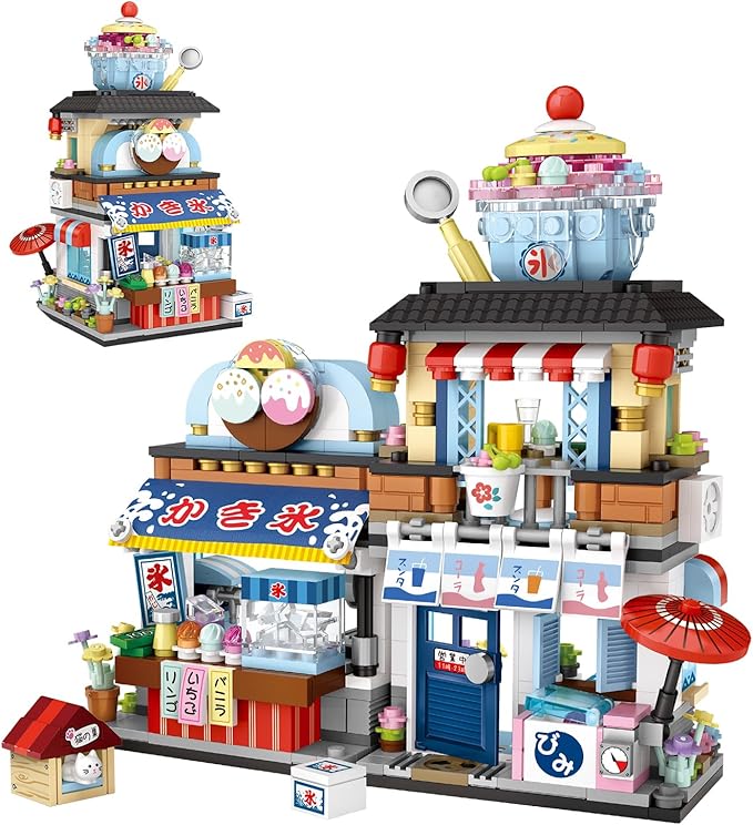 Japanese Street View Ice Drink Shop Mini Building Blocks, MOC Creative DIY Simulation Architecture, 668 Pcs Mini Simulation Architecture Construction Toy