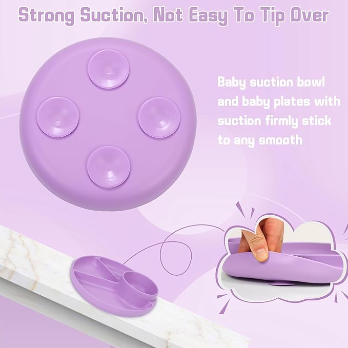 Silicone Baby Feeding Set, Baby Led Weaning Supplies, Silicone Suction Plate, Bowl, Spoons, Fork, Waterproof Bib, Cup and Food Tableware, Eating Utensils Baby Feeding Essentials for 3+ Months