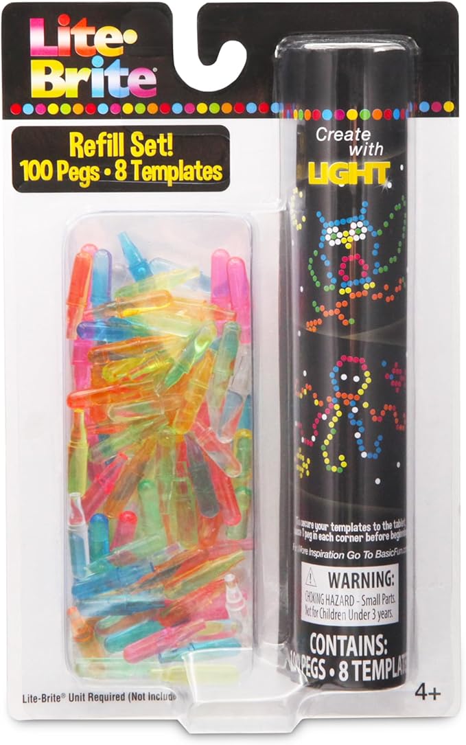 Lite-Brite Peg and Template Refill Pack, Light Up Drawing Board Accessories, LED Pegs with Colors, Toys for Creative Play, Light Toys for Kids Aged 4 +