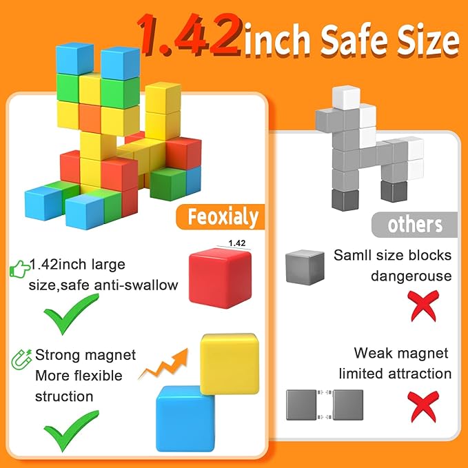 Magnetic Blocks,1.42 inch 32pcs Large Magnetic Building Block for Toddlers 3 4 5 6 7 8 Year Old Boys Girls Color Magnetic Cubes Learning Toys for Kids 1-3 Sensory Toys Age 4-8 Gift
