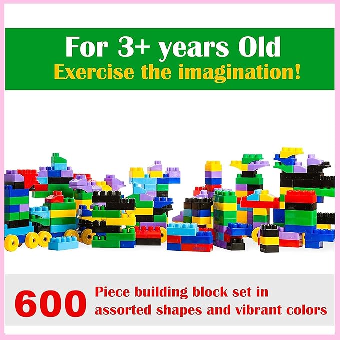 Dimple Large Building Blocks for Toddlers/Kids (600 Piece) Stackable, Multi-Colored, Interlocking Toys Safe, Non-Toxic Plastic Bright Colors, Waterproof Boys, Girls Age 3 for Kids