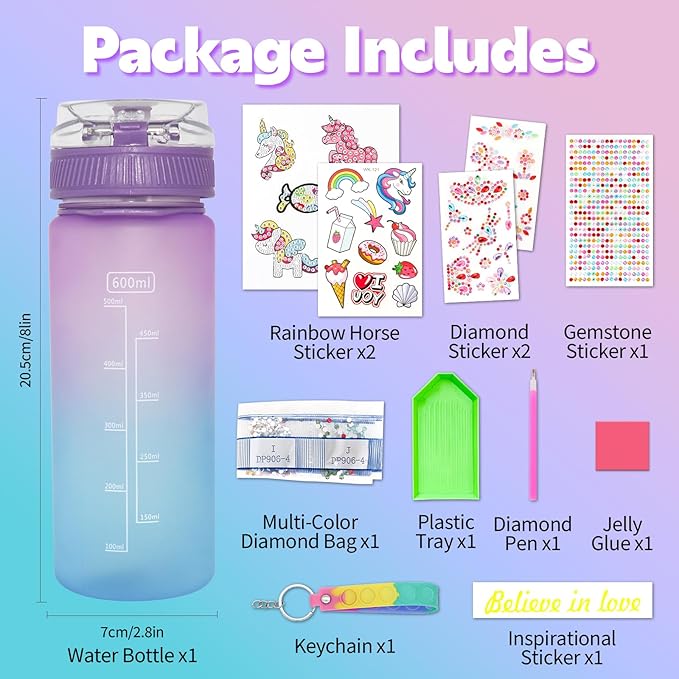 Gifts for Girls 4-12, Decorate Your Own Water Bottle Kits for Girls, Unicorn Diamond Crafts Painting Toys, Kids Water Bottle for School, Christmas and Birthday Gifts Toys for Girls