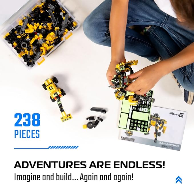 JITTERYGIT Robot Building Toy Gift for Boys, Perfect STEM Gift for Builders Ages 6, 7, 8, 9, and 10 Year Olds, Yellow Zakarpian (238 Pcs) Robotryx