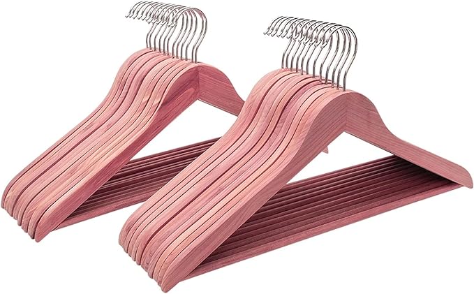 FairyHaus Natural Cedar Hangers 24Pack, Smooth Finish Wooden Coat Suit Hangers - Slim Sleek & Flat Cedar Wood Shirt Hangers with 360° Rotating Hook, Durable Cedar Clothes Hangers