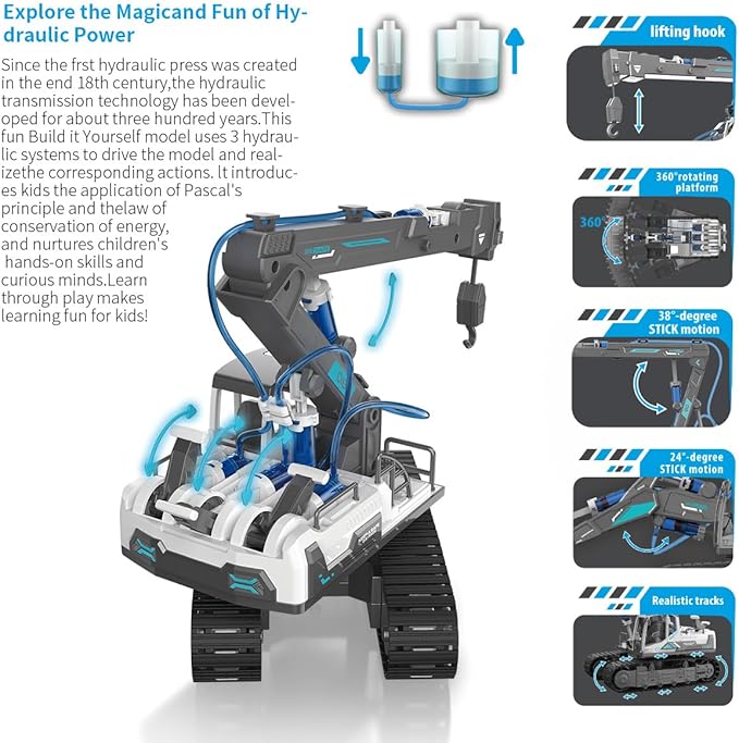 STEM Building Block Assembly Toy Set for Kids 8-12 Years Old - 3-in-1 Hydraulically Powered Construction Toy Including Excavator, Crane, and Timber Loader,Stem Toys for Age 8-12 Boys＆Girls