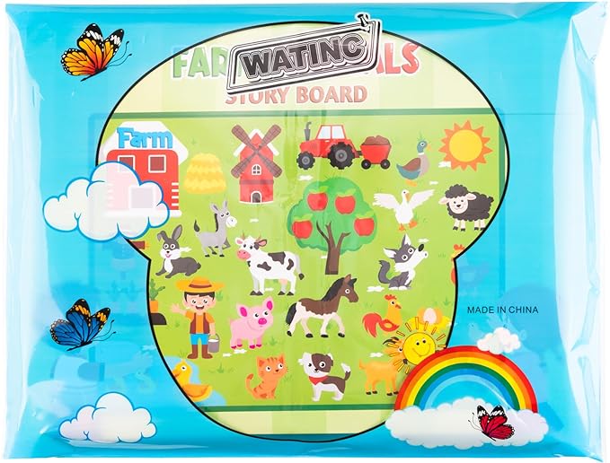WATINC Farm Animals Felt Story Board Set 3.5Ft 38Pcs Preschool Farmhouse Themed Storytelling Flannel Barnyard Domestic Livestock Early Learning Interactive Play Kit Wall Hanging Gift for Toddlers Kids