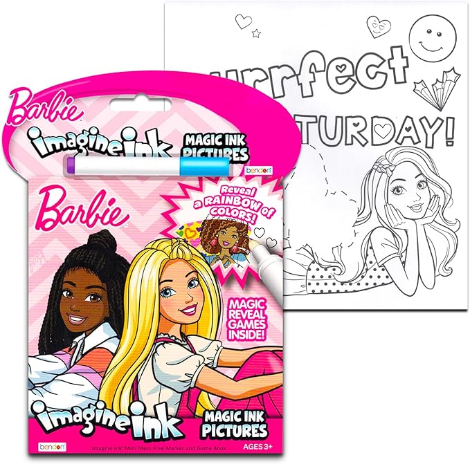 Girl Barbie Coloring Books Activity Bundle - 2 Pack Barbie Imagine Ink Coloring Book with Barbie Mini Coloring Book and Barbie Stickers (Barbie Party Supplies) , Barbie Gifts