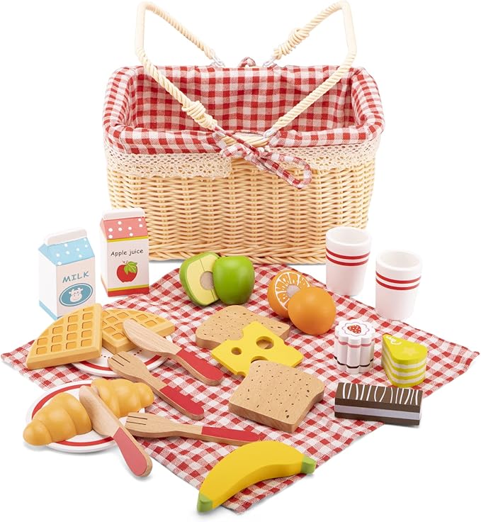 New Classic Toys Picnic Set - Pretend Play Toy for Kids Cooking Simulation Educational Toys and Color Perception Toy for Preschool Age Toddlers Boys Girls