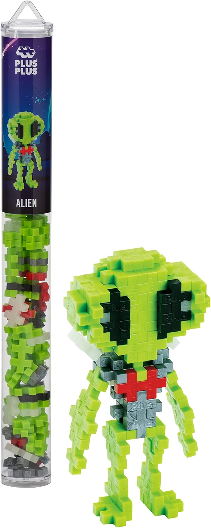 Plus Plus 3D Puzzle Cryptid Construction Building Block Set, Fun Fantasy Figures Stem Toys for Kids, 70 Interlocking Pieces - Alien Mini Maker Tube
