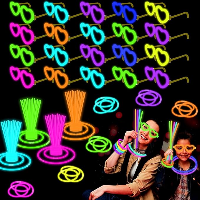 20 Pack Valentines Day Glow Heart Glasses Party Favor Supplies with 80 Glow Sticks & Connectors (for 20 Neon Glasses, 40 Bracelets or 13 Necklaces), Glow in Dark Accessories for Wedding Dance Camping