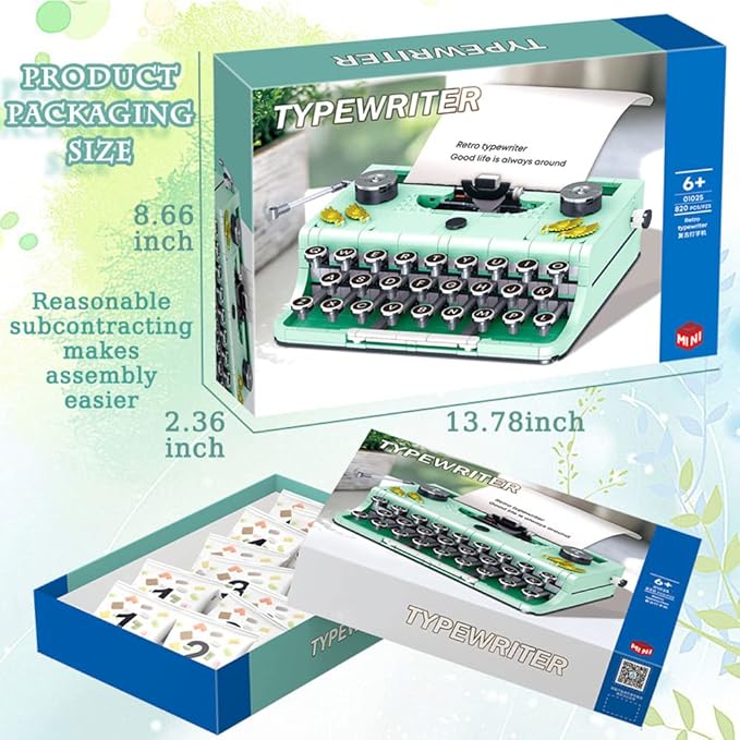 ENHANA Ideas Retro Typewriter Building Blocks Toys Model,STEM Building Idea Set,Best Nostalgic Gift for 6+ Year Old Kids or Adults,820PCS