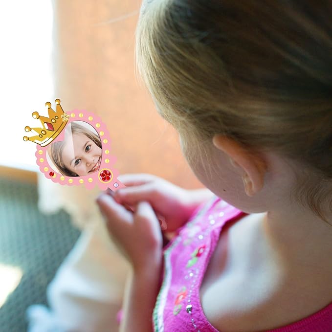 Fennoral 12 Pack Wooden Mirror Craft for Kids Decorate You Own Princess Mirrors for Girls DIY Paint Wooden Hand Mirror for Art Activities Birthday Gift Valentine's DayParty Supplies