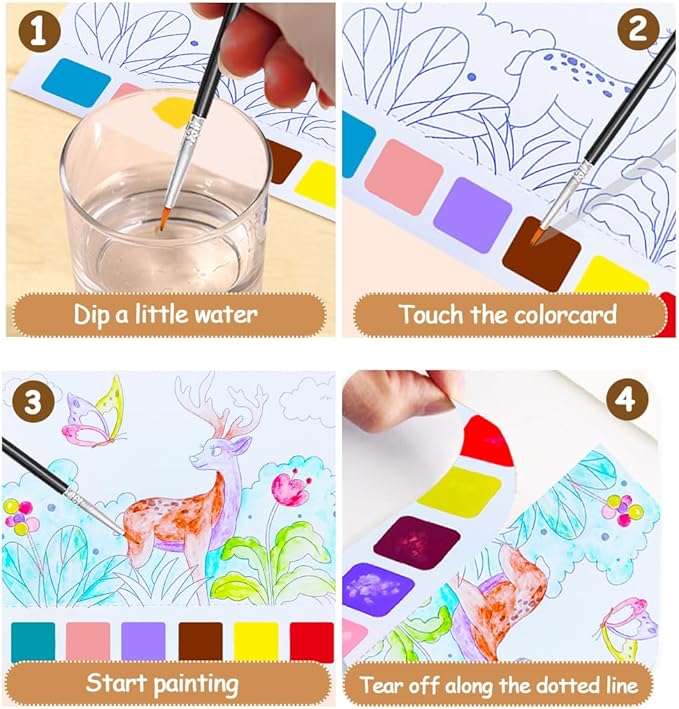 BAOXUE Water Coloring Books For Kids Ages 3 4 5 6 7 8,Pocket Watercolor Painting Book For Toddlers,Arts And Crafts For Boys Girls,Paint With Water Colors Book Kit,Kids Travel Art Set Ages 2-4
