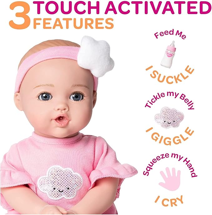 Adora Nurture Time Babies 13 Inch Baby Doll and Clothes Set with 3 Touch Activated Features Birthday Gift for Kids Ages 1 and Up - Soft Pink