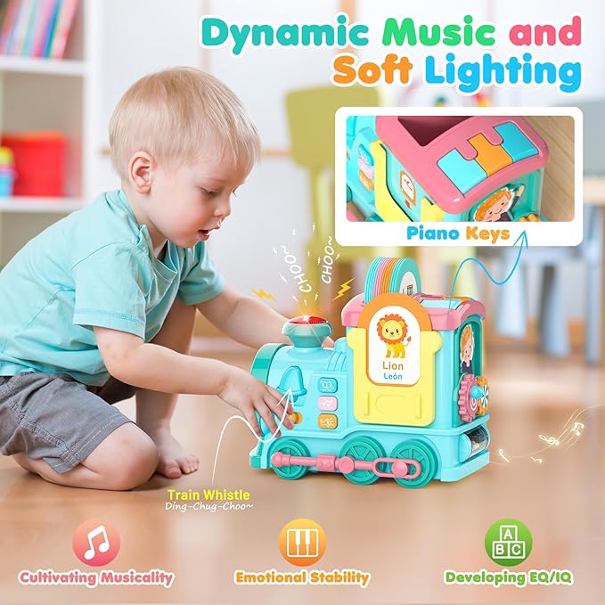 Hot Bee Talking Flash Cards for Toddlers,Learning Toys for 1 2 3 4 5 6 Year Old Boys,Montessori Toys,24-in-1 Multi Musical Train withTalking Flash Cards,Crawling,Learning, Motor Skills