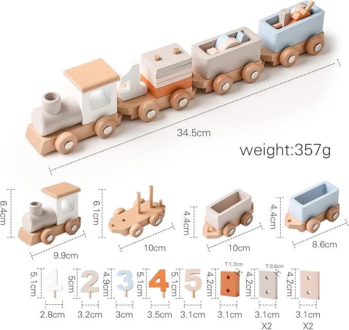 ibwaae Wooden Train Set for Baby Toys with Numbers and Blocks Train Toy 12 PCS for Toddler Boys and Girls 1 2 3 4 5 Birthday Toys