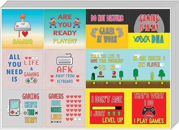 Creanoso Fun Gamer Stickers for Gamers (10-Sheet) – Colorful Gift Funny Stickers – Awesome Stocking Stuffers Gifts for Gamers, Console Players, Adult Men Teens – Gaming Tournament Giveaways